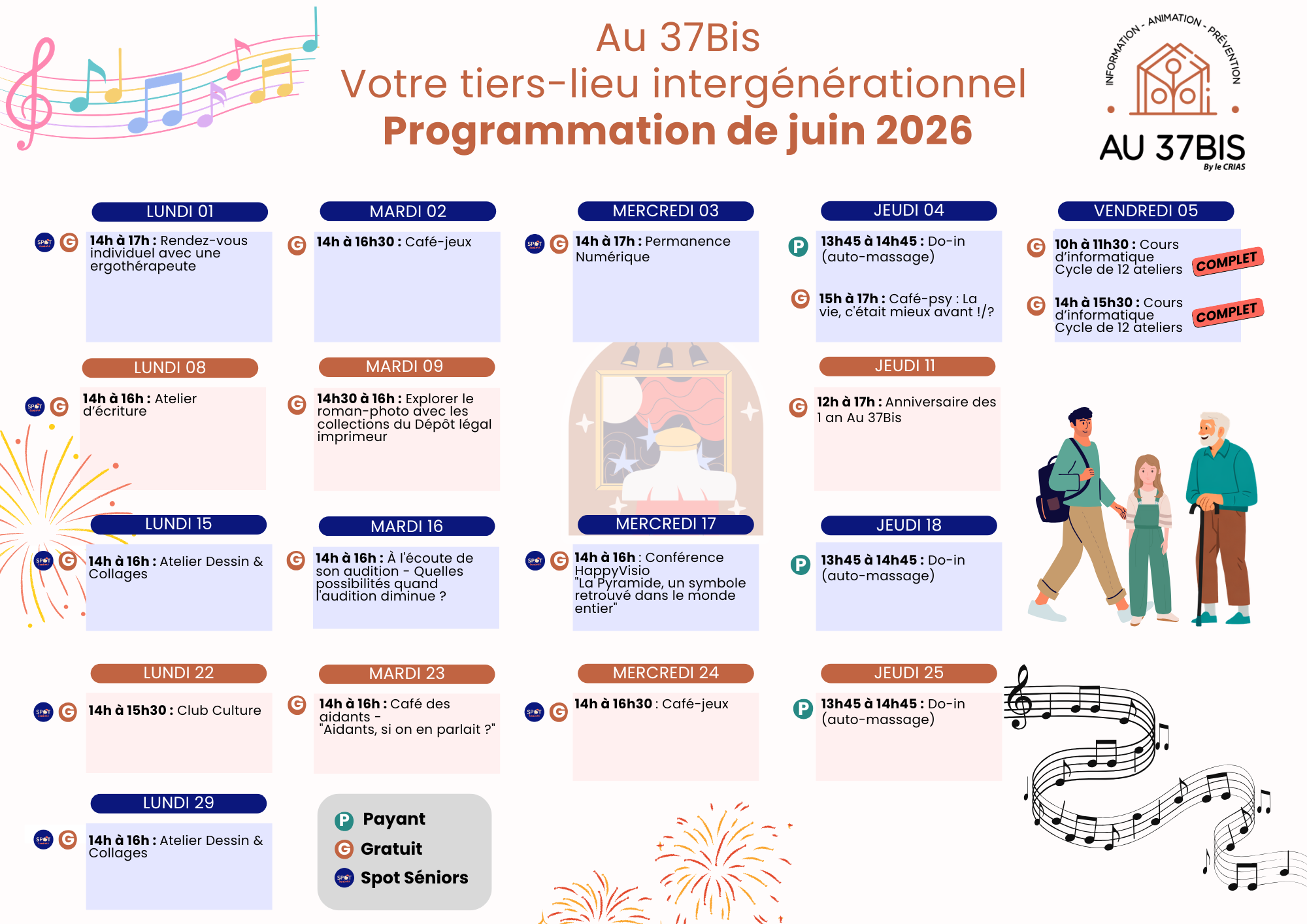 Programme du mois de juin des activités Au 37Bis.
